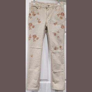 Boston Proper Tan Floral Embroidered Jeans Size: 4